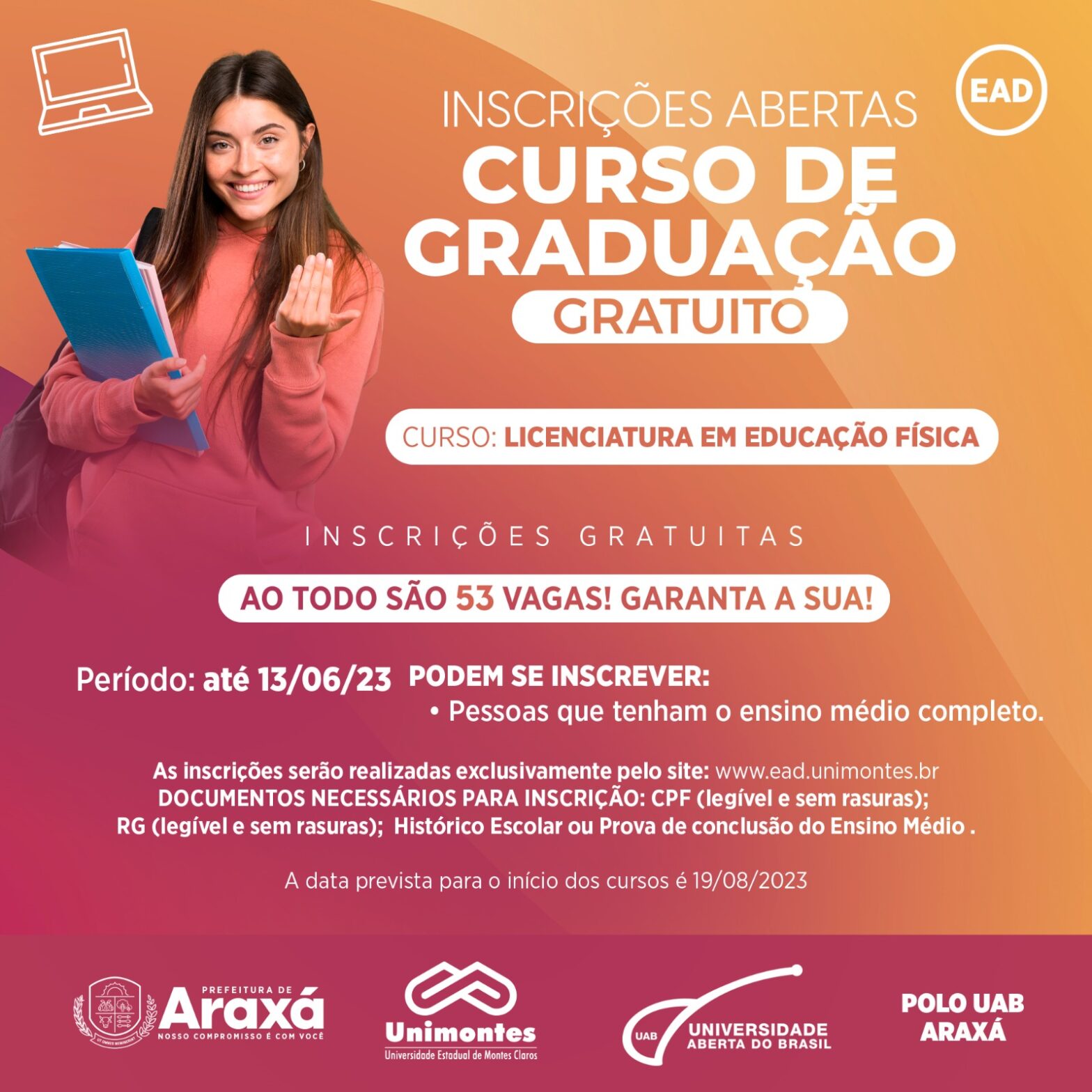 Polo UAB Araxá oferta vagas para curso superior de Licenciatura em Educação Física