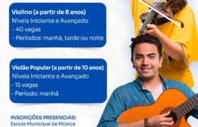 Escola Municipal de Música abre 55 vagas para cursos livres gratuitos de violino e violão