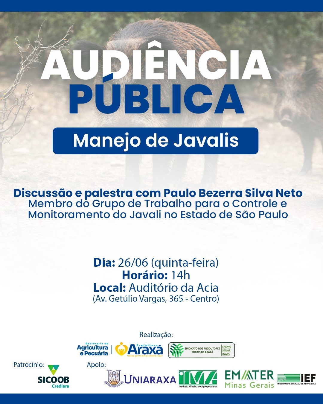 Araxá promove audiência pública sobre manejo sustentável de javalis